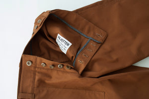 mens uk made brown chore trousers button fly detail