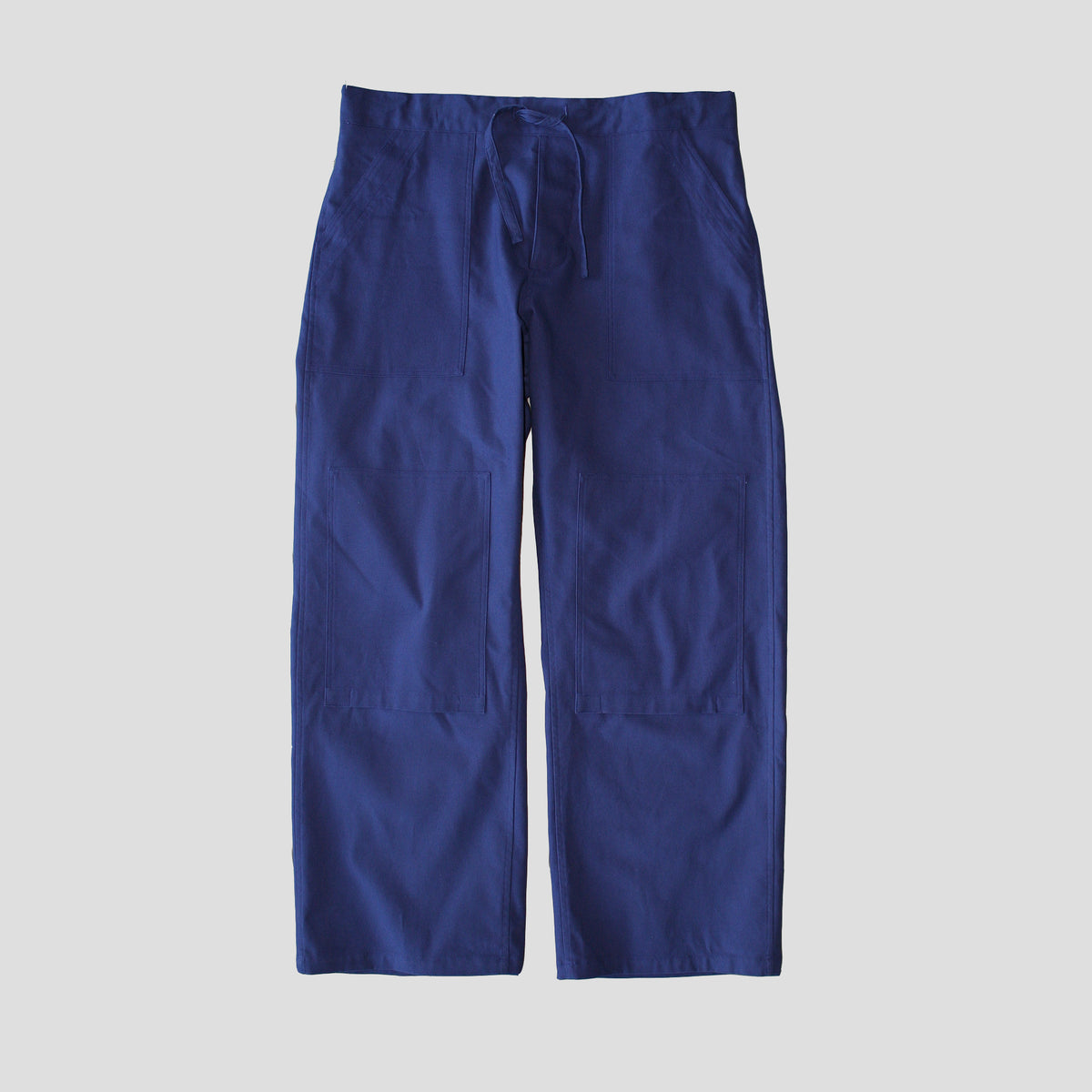 Drawstring chore trousers indigo cotton canvas