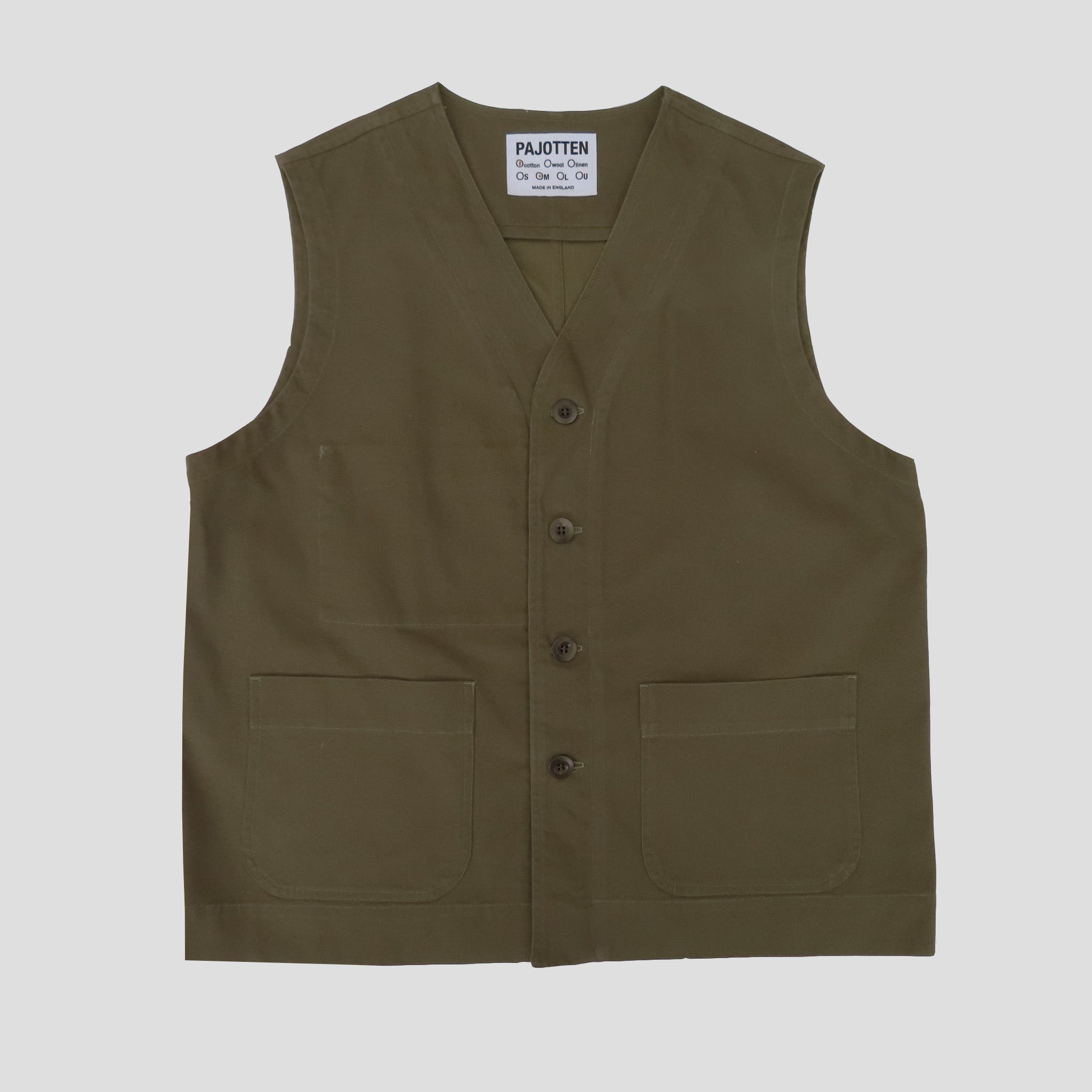 Waistcoat UK woven cotton canvas Sage