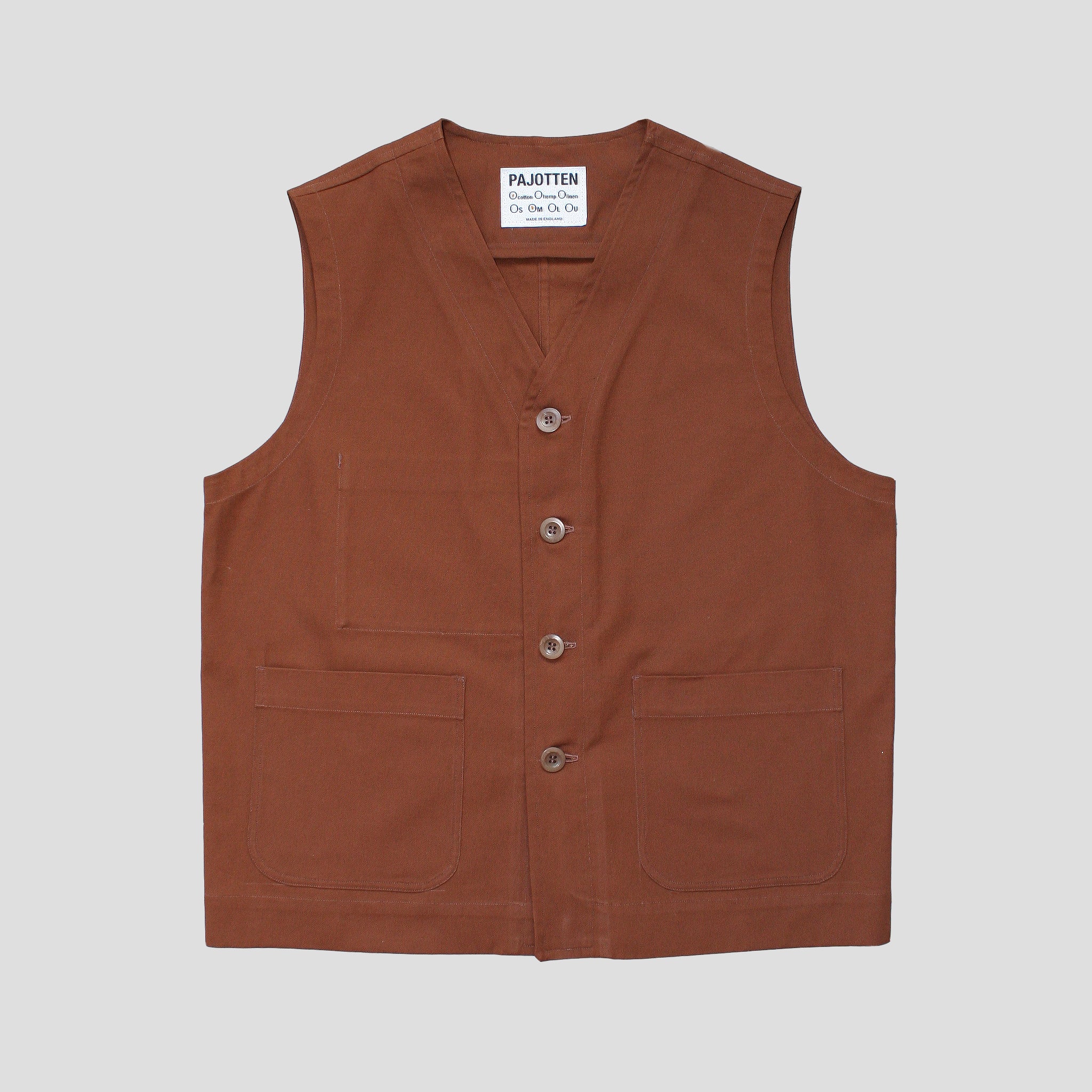 Waistcoat UK woven cotton canvas Rust